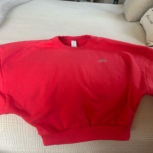 ALO Yoga Vibrant Red Pullover custom color washed once !! (Hung dry) perfect